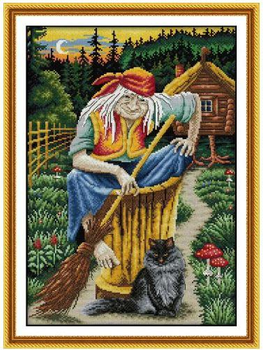 Набор для вышивания по нанесённой на канву схеме "Grandma Jaga". AIDA 14CT printed 35*48 см