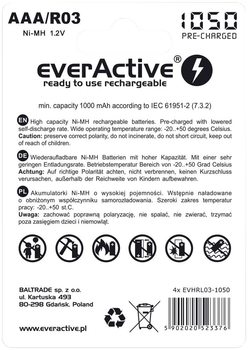 Akumulatory paluszki everActive R03/AAA 1050 mAH blister 4 szt. (EVHRL03-1050)