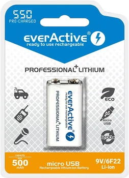 Аккумулятор everActive 6F22/9V Li-ion 550 mAh (EVHR22-550)