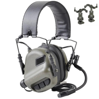 Тактичні активні навушники Earmor М32 + кріплення чебурашка OPS Core Оливковий (Kali)