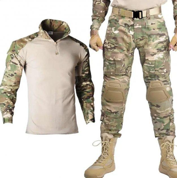 Тактический костюм 3 в 1, рубашка+ Брюки + наколенники и налокотники размер L