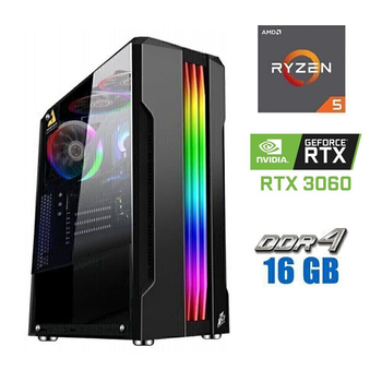 Игровой ПК Tower / AMD Ryzen 5 3600 (6 (12) ядер по 3.6 - 4.2 GHz) / 16 GB DDR4 / 480 GB SSD / nVidia GeForce RTX 3060, 12 GB GDDR6, 192-bit / 600W