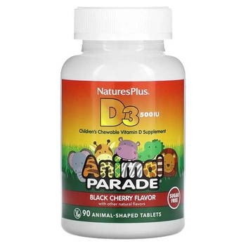Витамин D3 без сахара Nature's Plus Source of Life Animal Parade с натуральным вкусом черной вишни 500 МЕ 90 шт