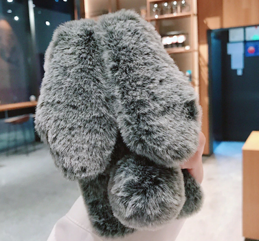 Чехол кролик плюшевый с ушками для Xiaomi Poco M2 / Gray