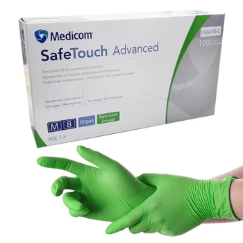 Нітрилові рукавички Medicom Advanced Cool green (3,6 грами) без пудри текстуровані розмір M 100 шт. Зелені