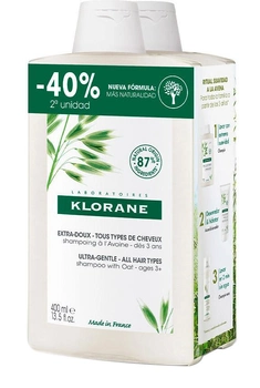 Очищувальний шампунь для волосся Klorane Oat Milk Shampoo 2 x 400 мл (3282779306645)