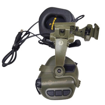 Активні навушники Earmor M32X Mod4 тактичні із кріпленнями чебурашка для шолому Зелений