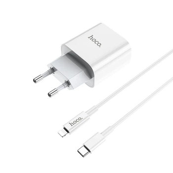 Мережевий зарядний пристрій з кабелем HOCO C76A Plus Speed source PD20W charger set(C to iP) White (6931474746924)
