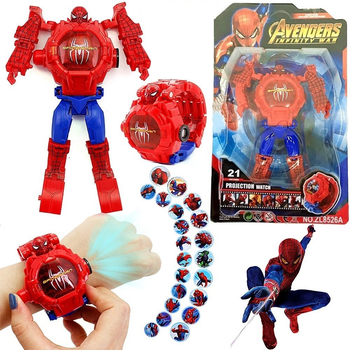 Детская игрушка наручные часы трансформер "Spiderman (Человек-паук)/ Мстители (The Avengers)" с 3d проектором 1046-1
