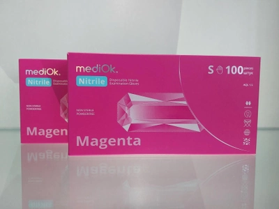 Рукавички нітрилові оглядові, нестерильні, MedіOK. MAGENTA, без пудри, колір яскраво рожевий, розмір S