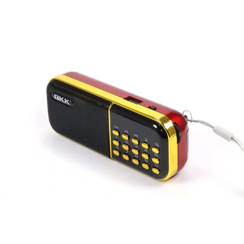 Радиоприёмник цифровой аккумуляторный BKK B837 Красный колонка радио и mp3 плеер с LED дисплеем FM USB MicroSD + ремешок
