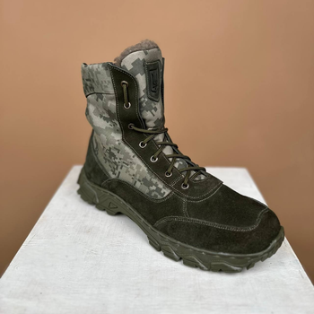 Тактичні чоловічі черевики Kindzer шкіряні натуральне хутро 40 олива