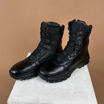 Тактические мужские ботинки Kindzer кожаные натуральный мех 45 чёрные