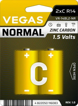 Первичный элемент питания Vegas Normal VR-14BL2-NR C Zinc-Carbon 2 шт (4822050116083)