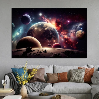 Картина космос картина в спальню офис Разнообразные планеты в космосе 51x34 см (A1315-1)