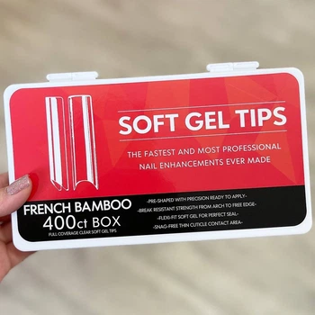 Гелевые типсы Soft Gel Tips French Bamboo (Удлинённый квадрат свободный край) Упаковка 400 шт