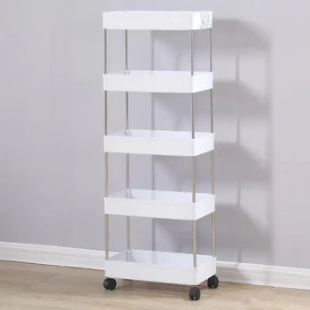 Этажерка-стеллаж для хранения 5 уровней на колесиках 40,5×12,5×115 см, белая (83600001)