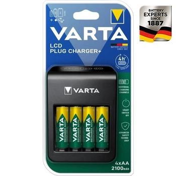 Зарядное устройство Varta LCD Plug Charger+ включая 4AA x 2100 mAh черный для AА/AAA/9V и USB (57687101441)