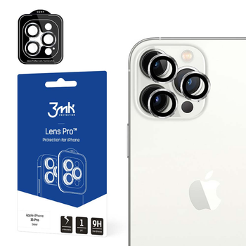 Szkło hartowane 3MK Lens Protection Pro na aparat iPhone 15 Pro z ramką montażową (5903108529990)