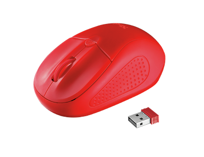 Мышь беспроводная Trust Primo, Red, оптическая, 1000/1600 dpi, 4 кнопки, гнездо для хранения приемника USB, 2xAAA (20787)
