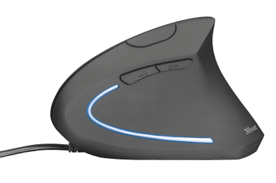 Мышь Trust Verto Ergonomic, Black, USB, оптическая, 1000/1600 dpi, в эргономичном вертикальном исполнении, 6 кнопок, светодиодная голубая подсветка, 1.5 м (22885)