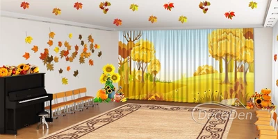 Осенние Фото Шторы в детский сад PHOTODECOR "Осенние желтые деревья" 1 кв.м