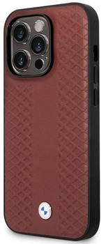 Etui plecki BMW MagSafe Leather Diamond Pattern do Apple iPhone 14 Pro Max Burgundy (3666339088934)