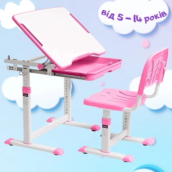 Комплект зростаюча шкільна парта та стілець від 5 - 14 років Fundesk Cubby Sorpresa Pink Рожевий для дому, дитяча парта + стілець трансформери для школярів з регулюванням висоти
