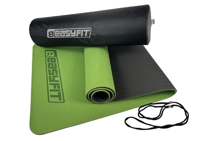 Двошаровий килимок EasyFit для пілатесу, фітнесу та йоги з чохлом, 183x61 см, товщина 6 мм, TPE/TC, ECO-Friendly, зелено-чорний