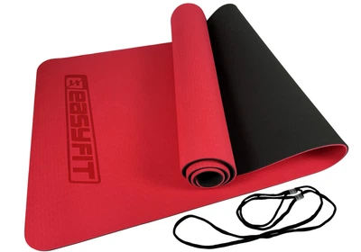 Двошаровий килимок EasyFit для пілатесу, фітнесу та йоги, 183x61 см, товщина 6 мм, TPE/TC, ECO-Friendly, червоно-чорний