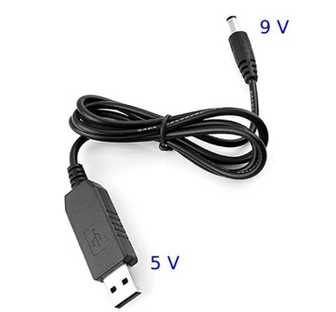 Кабель для роутера, повышающий переходник USB 5V to 9V DC 5.5х2.1, черный.