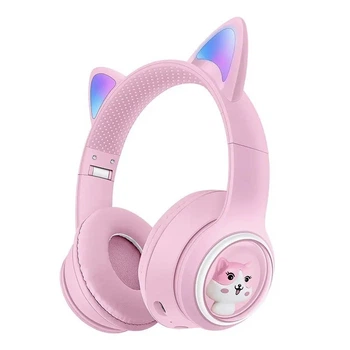 Дитячі бездротові Bluetooth-навушники AZK-01 з RGB-підсвіткою і вбудованим мікрофоном Рожевий