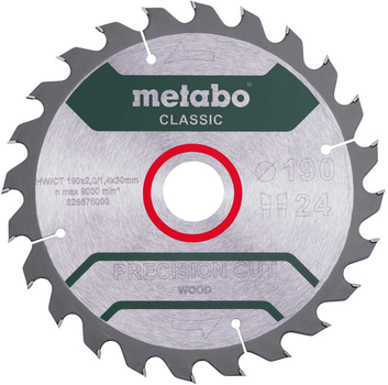 Пильное полотно Metabo Precision cut wood - classic 190 x 30 Z24 WZ 15° (628676000)