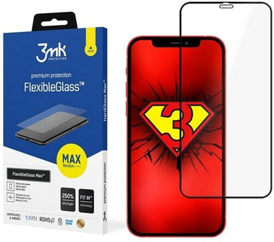 Szkło Hybrydowe z wzmocnionymi krawędziami 3MK FlexibleGlass dla Max iPhone 12 mini 5.4" Black (5903108292269)