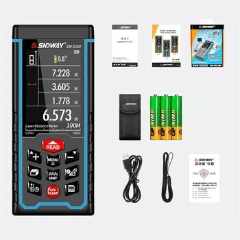 Профессиональная лазерная рулетка до 100 метров Sndway SW-S100 с большим цветным дисплеем