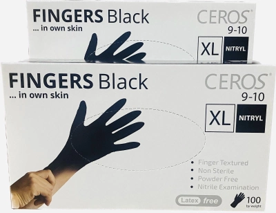 Нітрилові рукавички CEROS Fingers Black Розмір ХL 100шт/уп. Чорні
