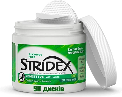 Лікування акне (угрів) очищаючі диски для чутливої шкіри Stridex Acne Pads With Aloe , 90 шт