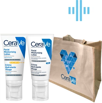 Дневной увлажняющий крем CeraVe для нормальной и сухой кожи лица с SPF30 52 мл + Ночной увлажняющий крем 52 мл + Сумка (3337875840620/3337875597449)