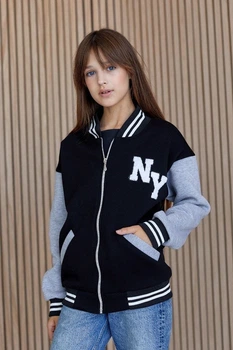 Бомбер унисекс Yulia Kids 158 черный серый 034