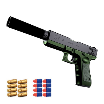 Іграшковий дитячий пістолет Glock 19 стріляє поролоновими кулями Black-Green (10 патронів)