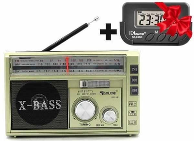 Акумуляторний портативний ретро радіоприймач FM радіо GOLON RX Gold з USB виходадом та ліхтар + Електронний годинник з будильником та секундоміром