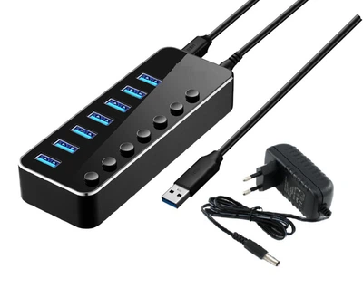 USB хаб RSHTECH RSH-518 USB 3.0 7 портів з блоком живлення hub концентратор алюмінієвий