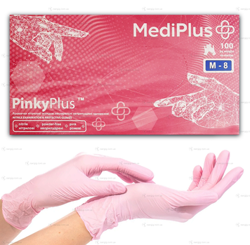 Нитриловые перчатки MediPlus, плотность 3.3 г. - розовые PinkyPlus (100 шт) M (7-8)