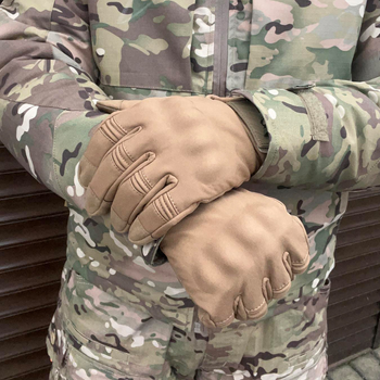 Плотные перчатки SoftShell с защитными накладками и антискользящими вставками койот размер XL