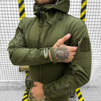 Мужская водонепроницаемая куртка Softshell с Капюшоном и Вентиляционными молниями олива размер XL