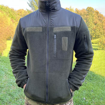 Мужская флисовая куртка с карманами и панелями велкро / Флиска в цвете олива размер M
