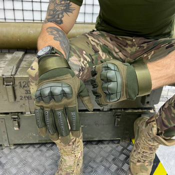 Плотные перчатки с защитными Накладками и антискользящими Вставками олива размер XL