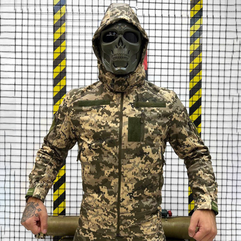 Зимняя мужская Куртка с Капюшоном Single Sword Softshell на двойном флисе пиксель размер XXL