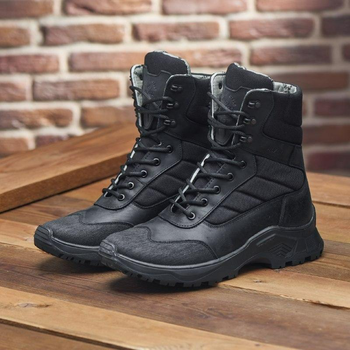 Мужские кожаные Берцы с Мембраной Winterfrost / Зимние Ботинки на гибкой подошве черные размер 42