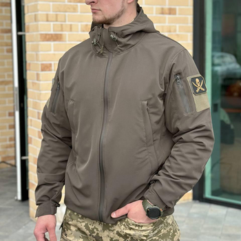 Демисезонная мужская Куртка Softshell с Капюшоном и системой Вентиляции олива размер S